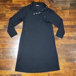 J. McLaughlin Black Nylon Snap Collar 3/4 Sleeve Sheath Dress with Pockets